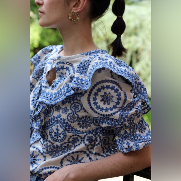 Sézane South Blouse in Ecru Blue FR 34 / US 2 - Picture 13 of 14